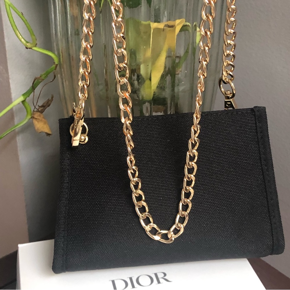 Black Christian dior makeup pouch with chain/pearl - Picture 6 of 14